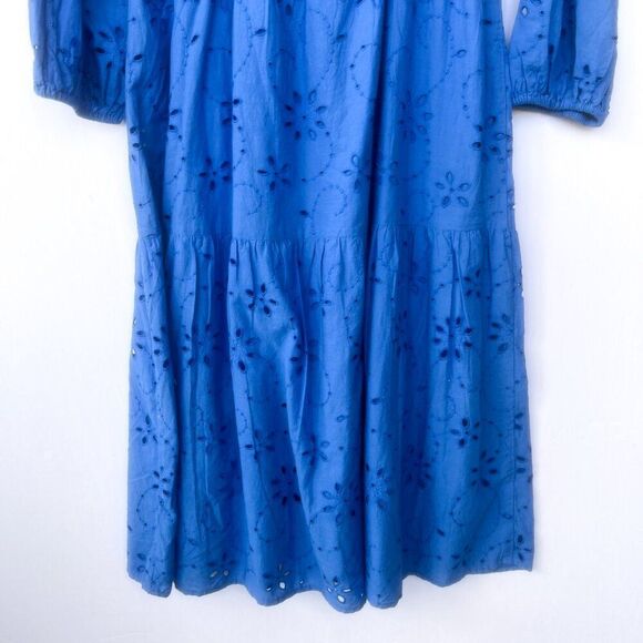 NWT H&M Blue Embroidered Eyelet Lace Long Puff Sleeve Open Back Midi Dress - Picture 14 of 14